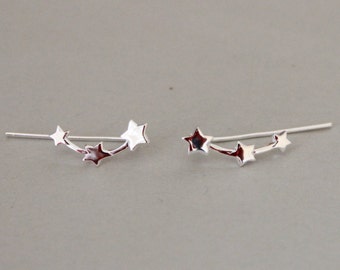 Sterling Silver Triple Star Ear Cuff, Row of Star Ear Climber, Ear Jacket crawler, Ear Jackets Sweep, Earring Pin, Single Earring Available,