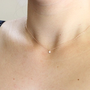 Tiny solitaire diamond necklace, Tiny CZ necklace, dainty delicate gold necklace, minimal necklace, choker everyday layered simple necklace image 3