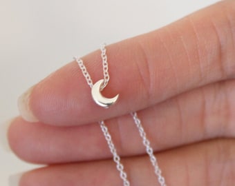 Tiny moon necklace, sterling silver necklace, moon and star, delicate necklace, dainty necklace, I love you to the moon, sister gift