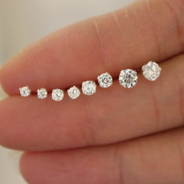 CZ diamond Stud Earrings, tiny stud earrings, Clear stud earrings, birthstone stud earrings,bridesmaid gift baby earrings, teeny tiny studs