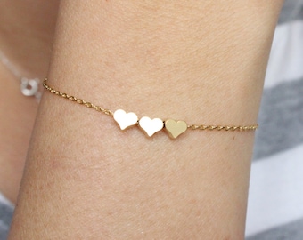 Gold heart bracelet, tiny heart bracelet, sister gift, gift for best friend, rose gold dainty bracelet, bridesmaid gift, minimalist,