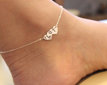 Initial heart anklet, dainty silver anklet, delicate anklet, gift for her, boyfriend girlfriend, wedding gifts, sister gift, anniversary .