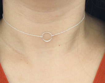 Dainty Choker necklace, layered necklace, tiny circle necklace, delicate necklace, silver necklace, bridesmaid gift, Karma necklace, simple