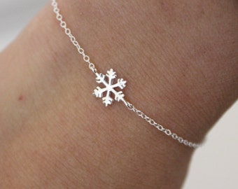 Pulsera de copo de nieve de plata de ley, collar de pendientes amuleto de copo de nieve, regalo de dama de honor, regalo de Navidad, pulsera delicada, pulsera diminuta