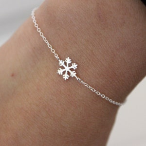 Sterling silver snowflake bracelet, earrings necklace snowflake charm, bridesmaid gift, Christmas gift, Delicate bracelet, tiny bracelet image 1