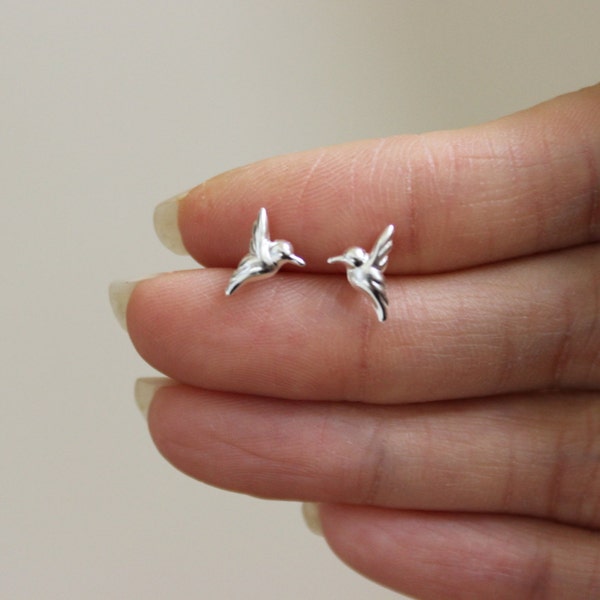 Silver Bird Stud Earrings, Swallow Earrings, Cute earrings, Humming Bird, children earrings, silver stud earrings, animals, forest