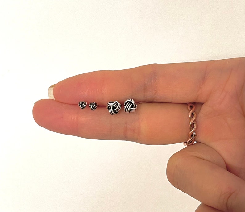Tiny Sterling Silver Knot Stud Earrings, Dainty Jewelry image 1