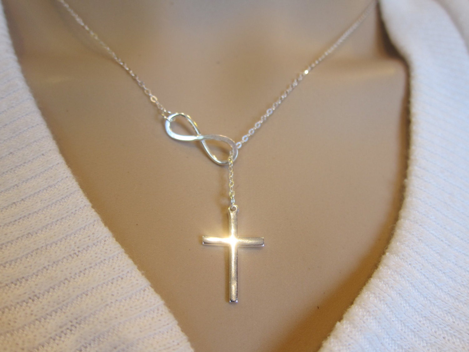 Large Sterling Silver Infinity Cross Necklace, Infinity Necklace, Cross ...