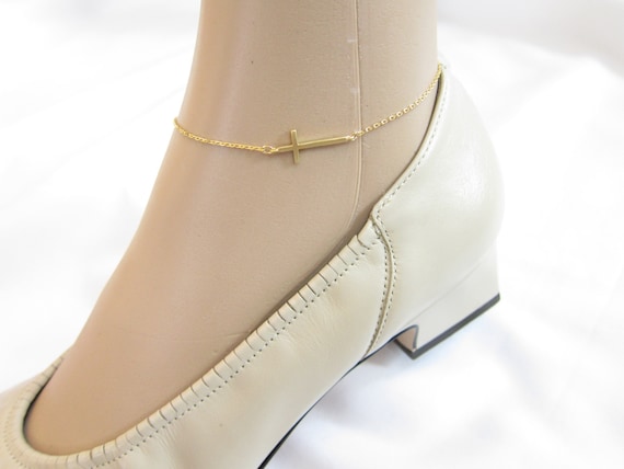 Skinny Sideways Cross Anklet, Simple Anklet, Best Friend, Ankle