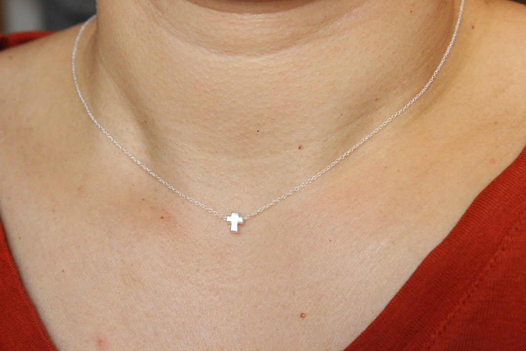 Tiny Cross Necklace, Silver Cross Necklace, Cross Pendant, Choker
