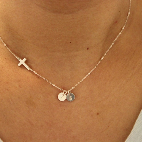 Sideways Cross Two Initial Necklace 