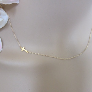 Extra tiny Gold Sideways Cross Necklace, Faith Necklace, Kelly Necklace, Celebrity Inspired image 1