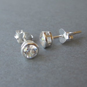 3mm, 4mm, 5mm, 6mm  Bezel Cubic Zirconia sterling silver Stud Earrings, Cartilage Earring, tiny stud earrings
