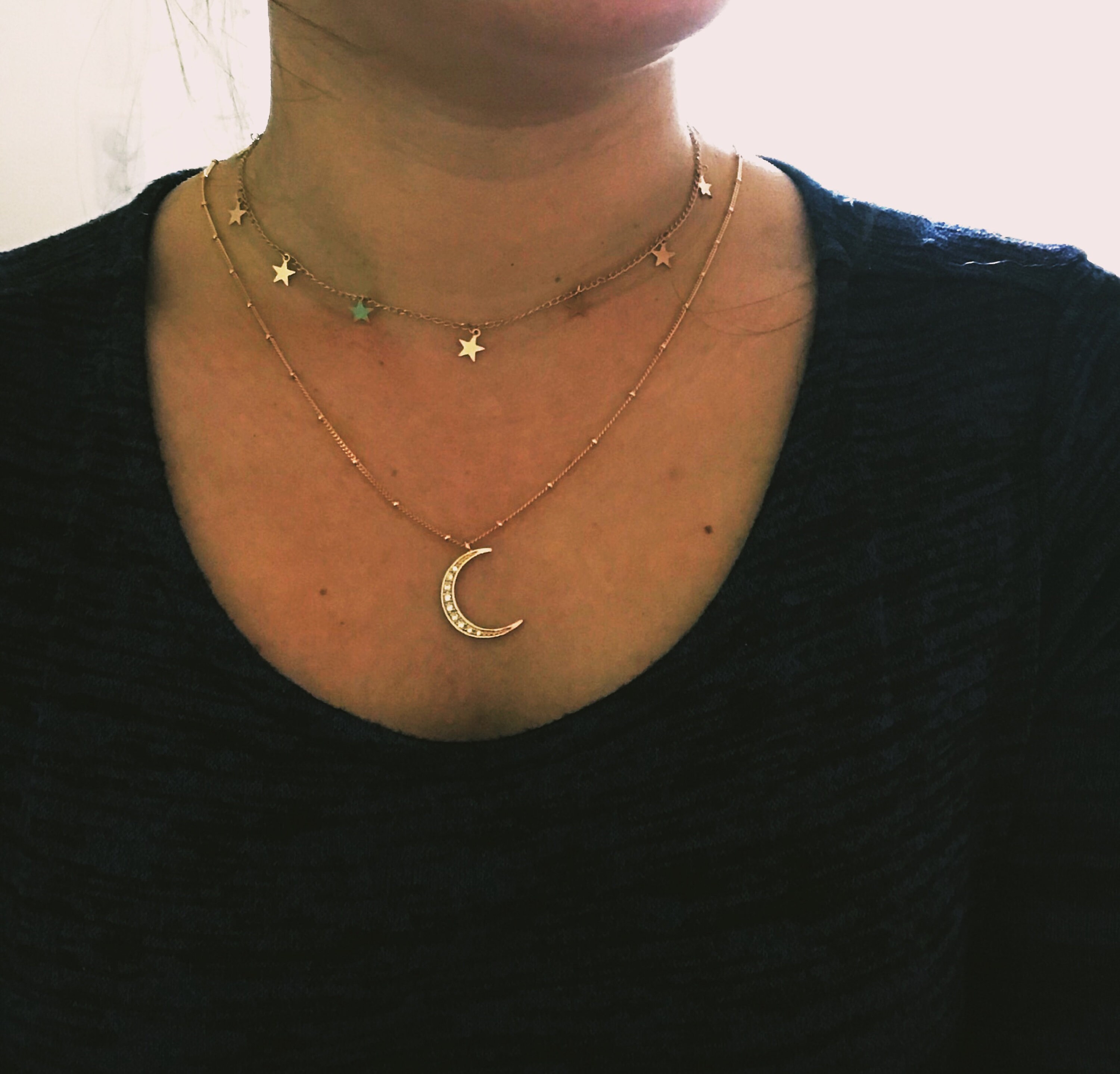Horn Moon Crescent Pendant Necklace Boho Beads Four Layer Choker Chain Jewelry Horn Moon Crescent Pendant Necklace Boho Beads Four Layer Choker Chain Jewelry