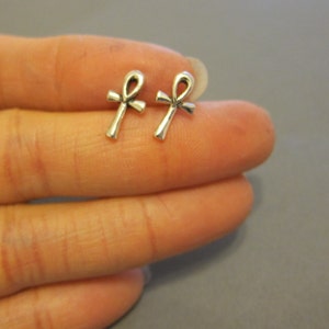 Sterling Silver Egyptian Ankh Stud Earrings, Egyptian Symbol, Life , Religious, Egyptian Jewelry, Cartilage Earring