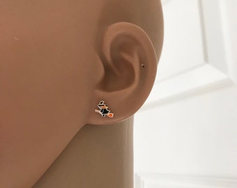 Orecchini scopa strega / Bronzo e argento sterling / Gioielli