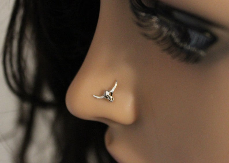 multiple piercing Bull Head Nose stud silver cartilage Tiny nose stud Bull Horns cartilage Bull Skull Nose ring cartilage stud tragus