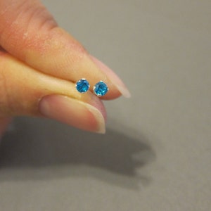 Sterling Silver 3mm blue Zircon Stud Earrings, Blue Earrings, Cartilage Earring, Children Jewelry, Baby Earrings