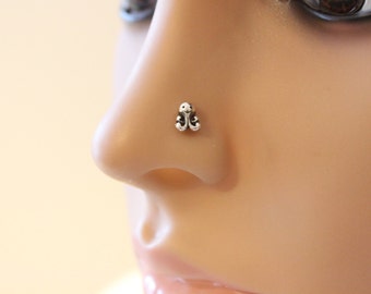 Tiny octopus nose stud earring, cute nose ring, tragus earring, silver nose stud,  cartilage stud earrings, silver cartilage earring pierced