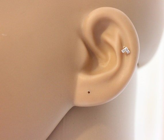 Chevron Cartilage Earring Tiny Diamond Stud Tragus Earring Etsy