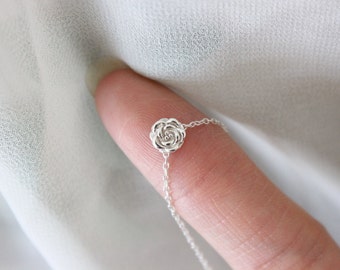 Tiny Rose Necklace, Flower Necklace, Dainty Delicate Silver Necklace, Bridesmaid Gift, Flower Girl Gift, minimalist, everyday necklace