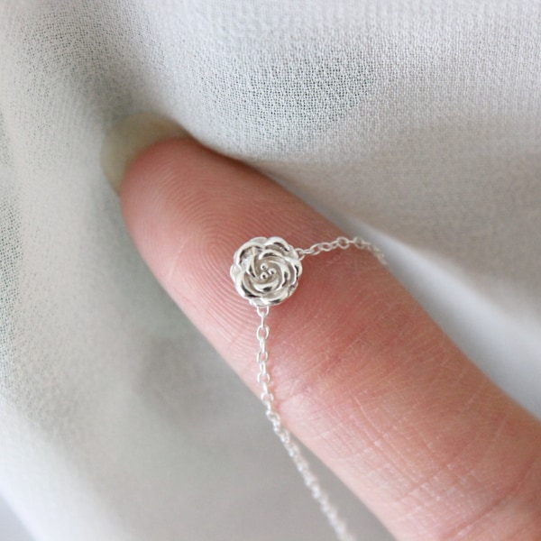 Tiny Rose Necklace, Flower Necklace, Dainty Delicate Silver Necklace, Bridesmaid Gift, Flower Girl Gift, minimalist, everyday necklace