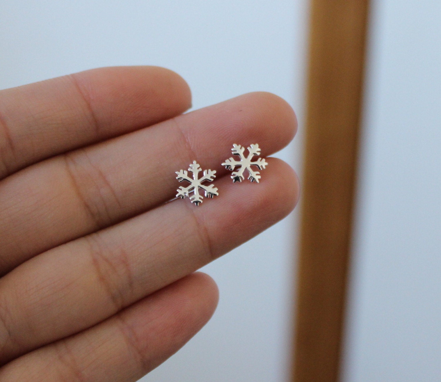 Sterling Silver Snowflake Stud Earrings, Bridesmaid Gift, Rose Gold Earrings, Christmas Gift, Dainty Earrings, Sister Mother Gift, Small