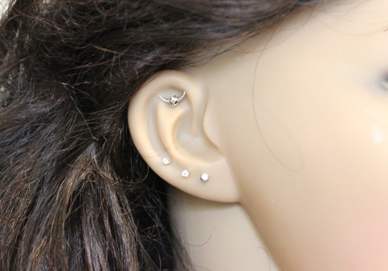 multiple piercing Bull Head Nose stud silver cartilage Tiny nose stud Bull Horns cartilage Bull Skull Nose ring cartilage stud tragus