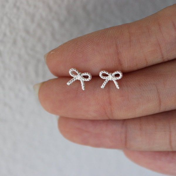 Sterling Silver Bow Stud Earrings, roe gold bow earrings, Bridesmaid Gift, Children Earrings, Tiny Stud Earrings, Teeny Tiny, Tie the knot
