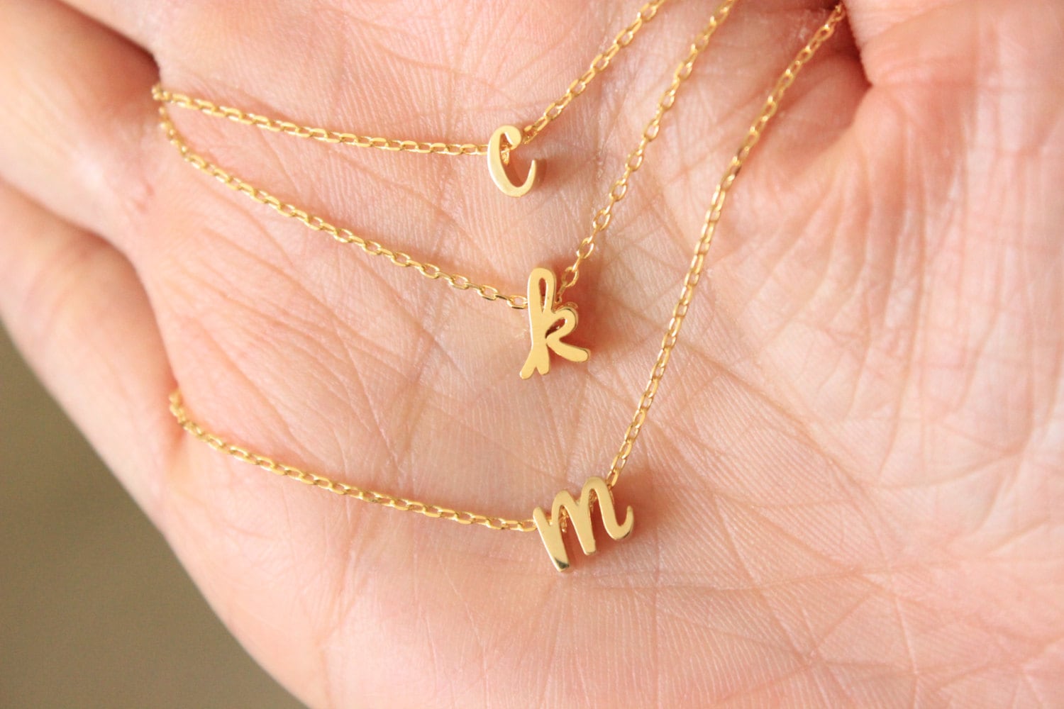 Tiny Gold Cursive Initial Necklace Tiny Letter Necklace Dainty