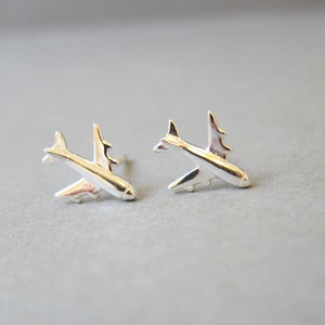 Tiny Sterling Silver Airplane Stud Earrings, Cute Earrings. image 2