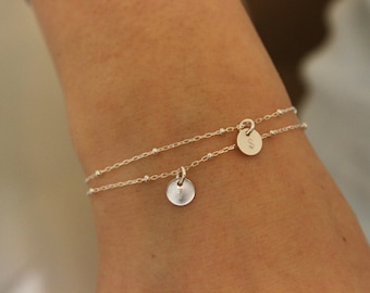 Tiny initial bracelet, sterling silver bracelet, two initials, tiny bracalet, bridesmaid gift, delicate bracelet, monogram, tiny disc