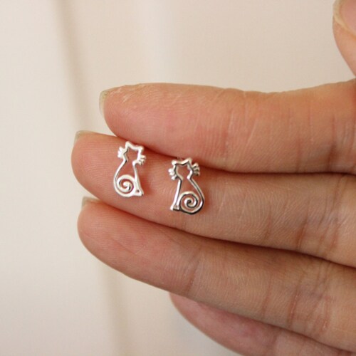 Elephant Silhouette Animal Jewelry Stud Earrings in Silver | DOTOLY