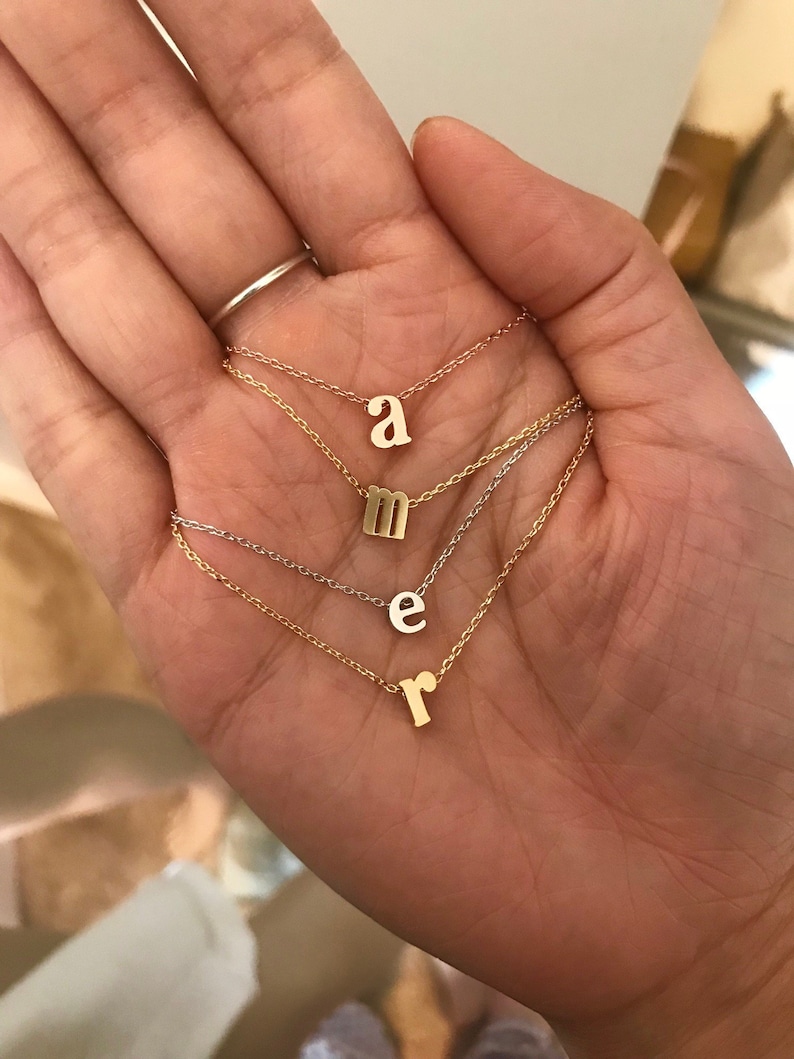 Lowercase Initial Necklace, Gold Initial Necklace, Letter Necklace, Personalize Necklace, Bridesmaid Gift, Birthday gift, dainty Necklace image 1