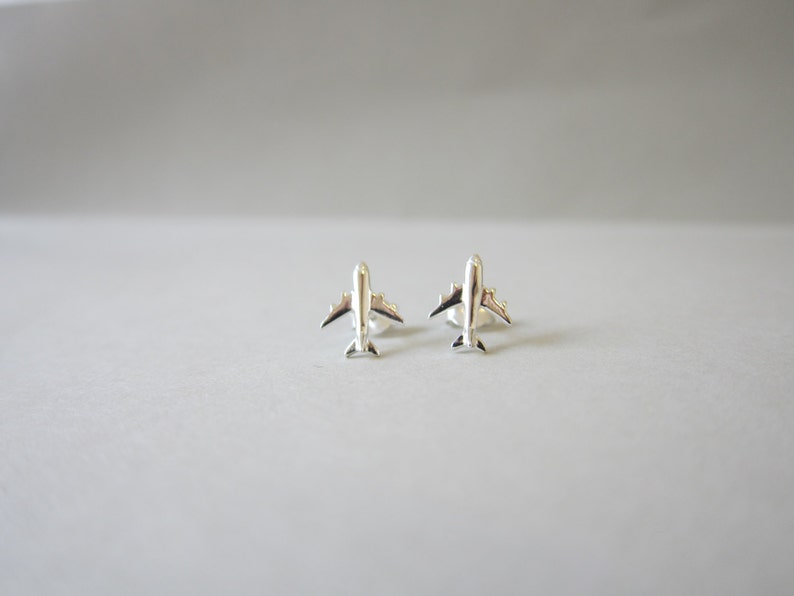 Tiny Sterling Silver Airplane Stud Earrings, Cute Earrings. image 3