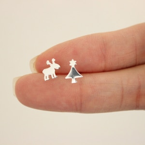 Moose fir tree Stud Earrings, teeny tiny earrings Dainty Earrings Frozen Birthday Gift Gift for her Children Animal Nature Forest Earrings