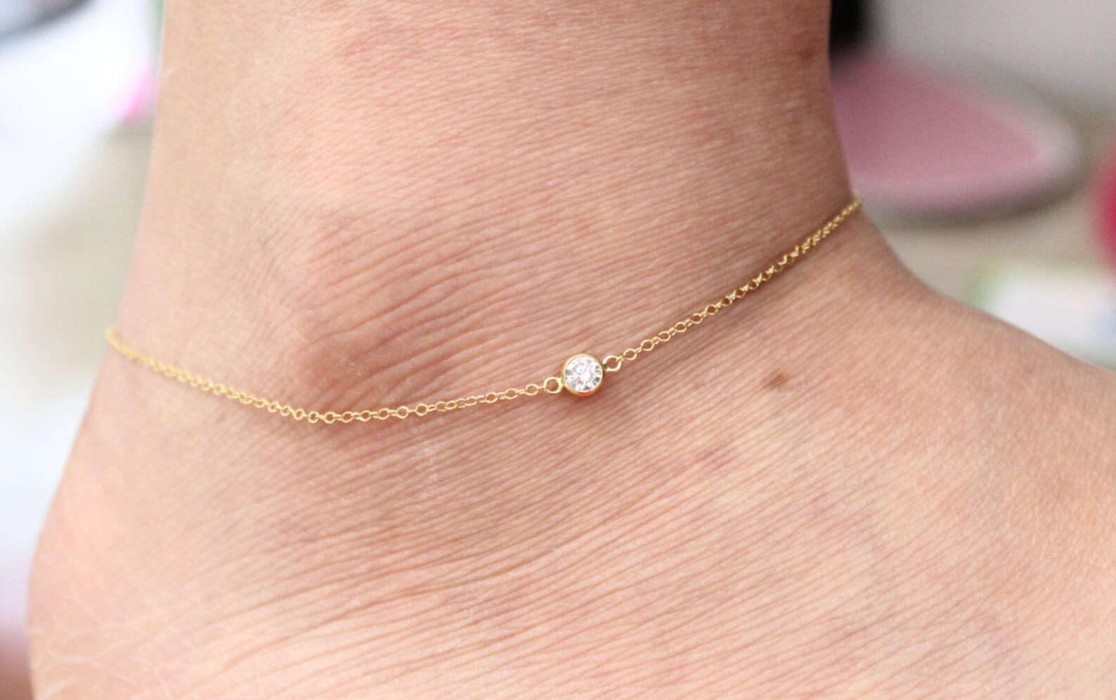 Gold Cz Diamond Ankle Bracelet Dainty Gold Anklet Tiny Etsy