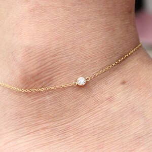 gold cz diamond Ankle bracelet, dainty gold anklet, tiny anklet, simple Gold Anklet, Gold Filled Chain Anklet, Summer, Beach, Bar Anklet image 3