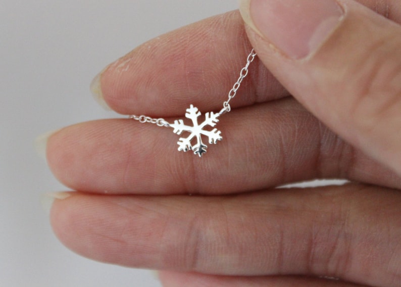 Sterling silver snowflake bracelet, earrings necklace snowflake charm, bridesmaid gift, Christmas gift, Delicate bracelet, tiny bracelet image 3