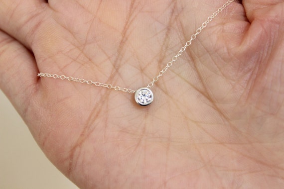CZ Diamond Necklace Rose Gold Solitaire Tiny Diamond - Etsy CZ Diamond Necklace Rose Gold Solitaire Tiny Diamond - Etsy