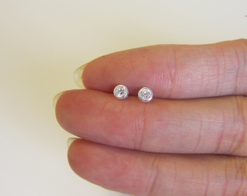 3mm , 4mm, 5mm and 6mm available Bezel setting Cubic Zirconia Stud Earrings, Cartilage Earring, tiny stud earrings image 2