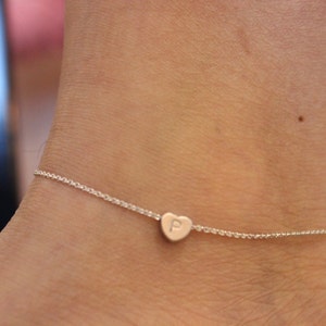 Initial anklet, heart anklet, ankle bracelet, silver anklet, gold anklet, delicate anklet, summer, beach,  children jewelry, child