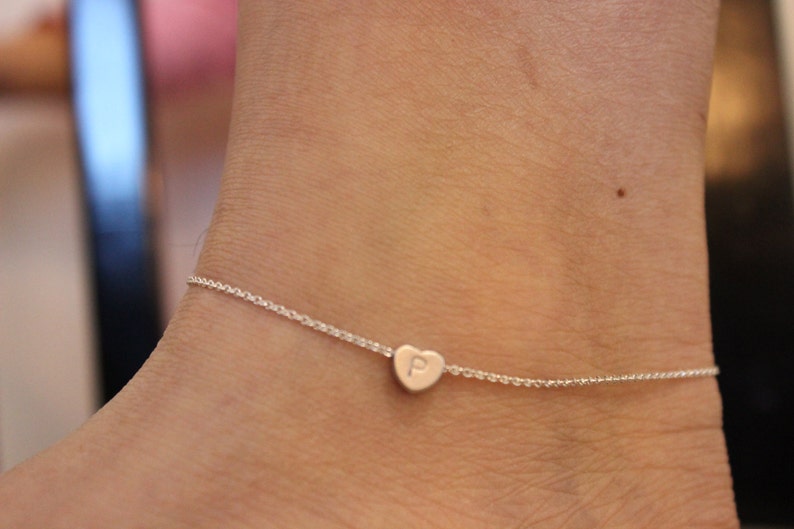 Initial anklet, heart anklet, ankle bracelet, silver anklet, gold anklet, delicate anklet, summer, beach,  children jewelry, child 