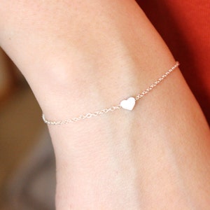 tiny silver heart bracelet, gold dainty cz bracelet, rose gold delicate bracelet, bridesmaid gift, minimalist, thin bracelet, sister gift image 2