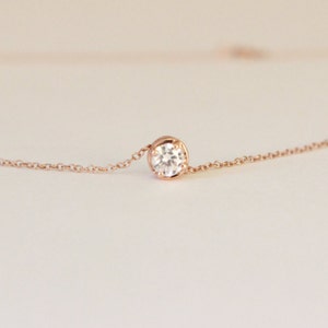 Tiny Solitaire Diamond Necklace, Rose gold diamond necklace, delicate necklace, bridesmaid gift, tiny CZ necklace, everyday necklace.