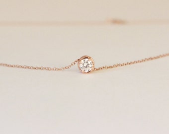 Tiny Solitaire Diamond Necklace, Rose gold diamond necklace, delicate necklace, bridesmaid gift, tiny CZ necklace, everyday necklace.