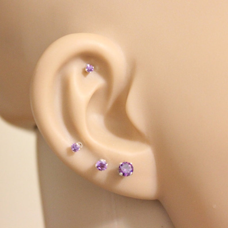 Purple Stud Earrings, Febuary birthstone, Amethyst stud earrings, birthstone stud earrings, tiny stud earrings bridesmaid gift baby earrings image 1