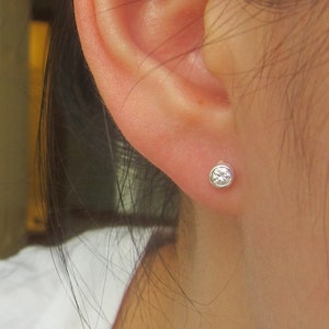 3mm , 4mm, 5mm and 6mm available Bezel setting Cubic Zirconia Stud Earrings, Cartilage Earring, tiny stud earrings image 1