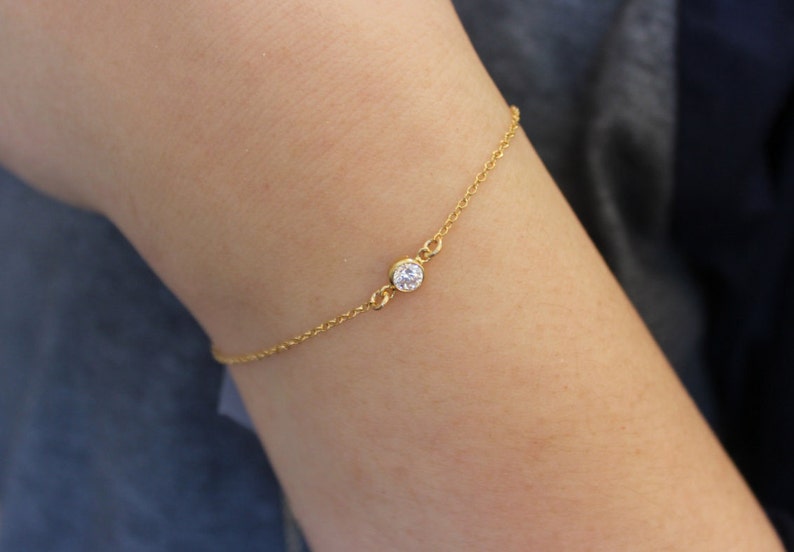 cz diamanten armband, gouden diamoond armband, delicate armband, kleine armband, delicate armband, sierlijke armband, bedel armband eenvoudig afbeelding 1