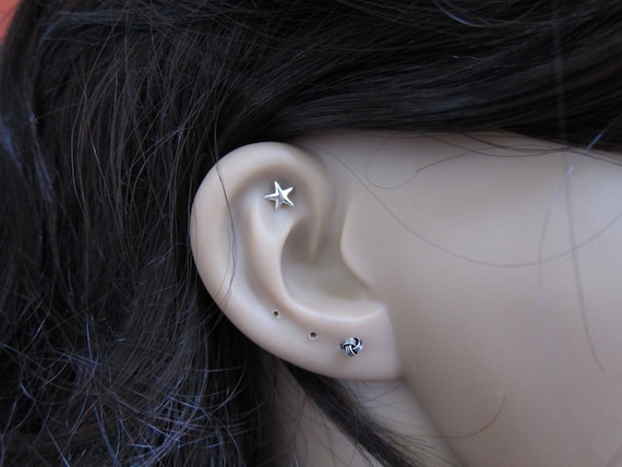 Sterling Silver Star Cartilage Earring, Star Stud Earring, Tiny